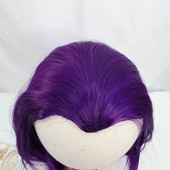 Dark Purple Short Bob Cut With Widows Peak Wig Cosplay Halloween Costume  New - Picture 4 of 12